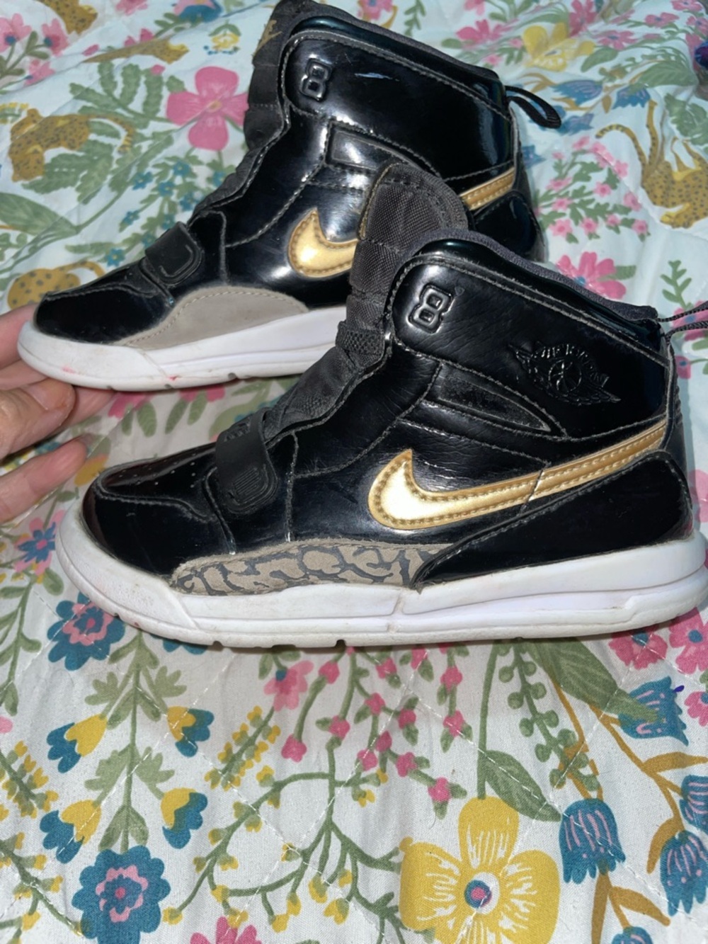 Nike Kids Black and Gold High-Top Sneakers with Gray Accent